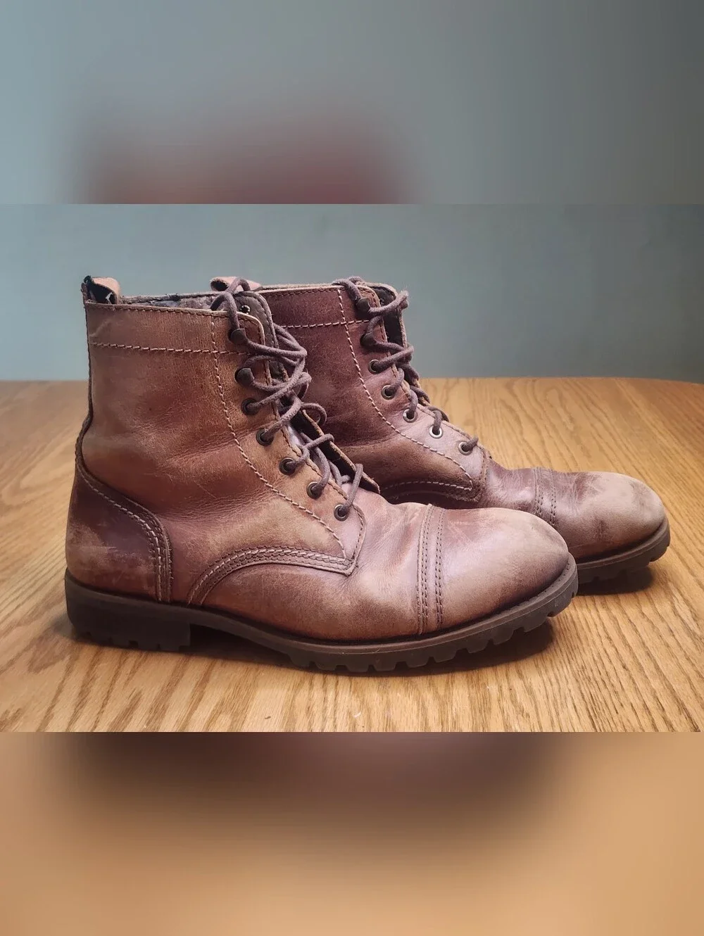 Brown Leather Distressed Boots Mens Size 12 Streetwear Cowboy Country - Picture 1 of 8